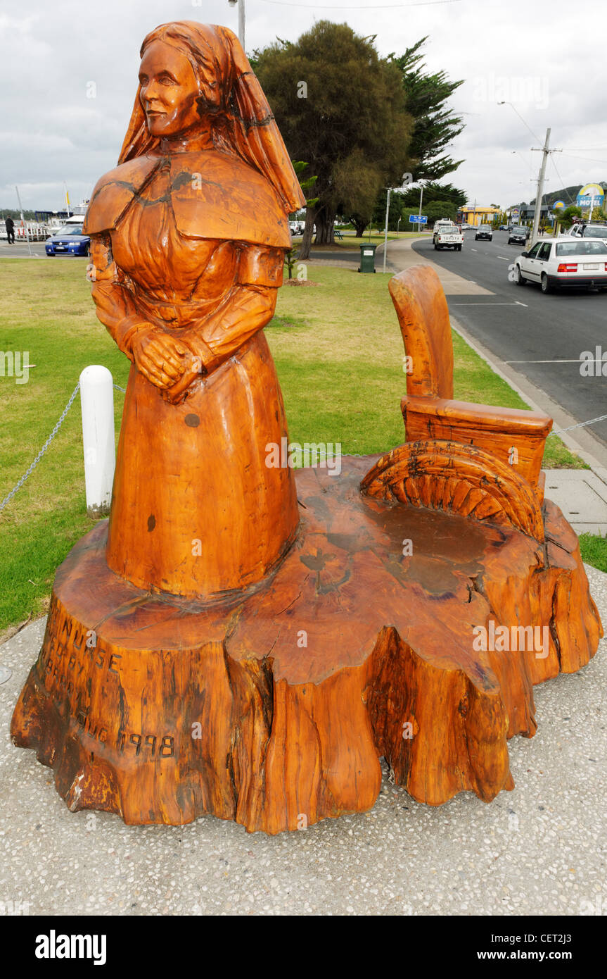 Hölzerne Carvings in der australischen Stadt Lakes Entrance Stockfoto