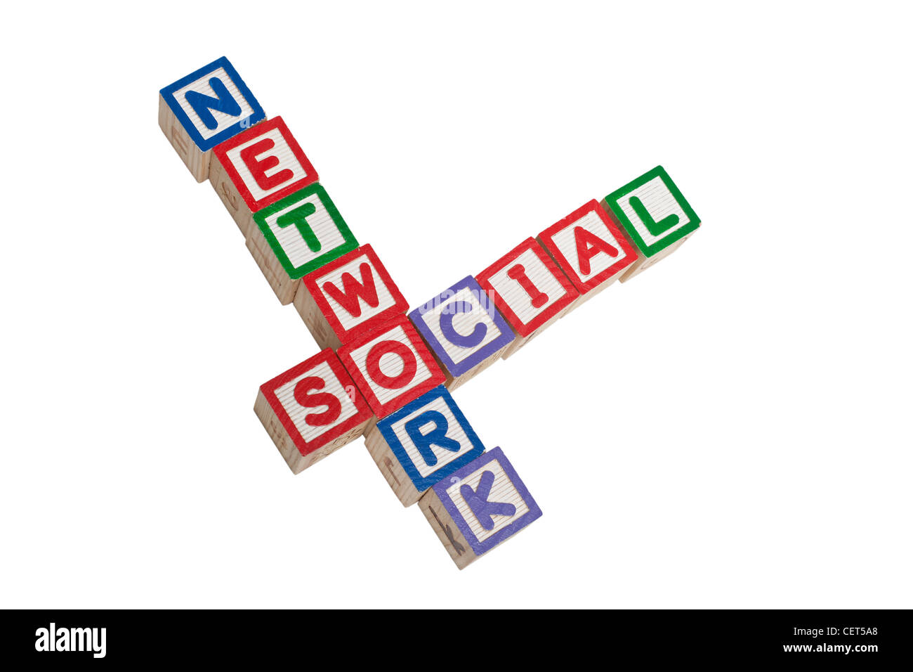 Klötzchen bilden die Worte isoliert Social Network auf weißem Hintergrund Stockfoto