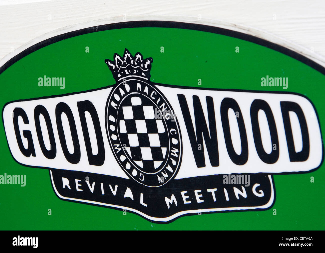Goodwood Revival Zeichen gemalt. Stockfoto