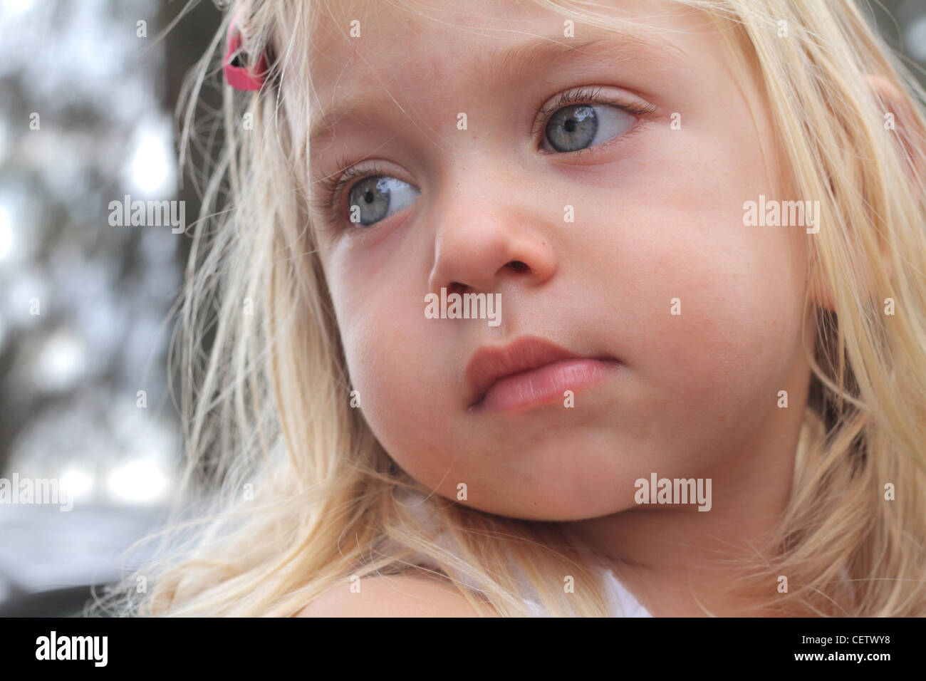 Ein Porträt eines zwei Jahre alten weiblichen blonden Kleinkindes Stockfoto