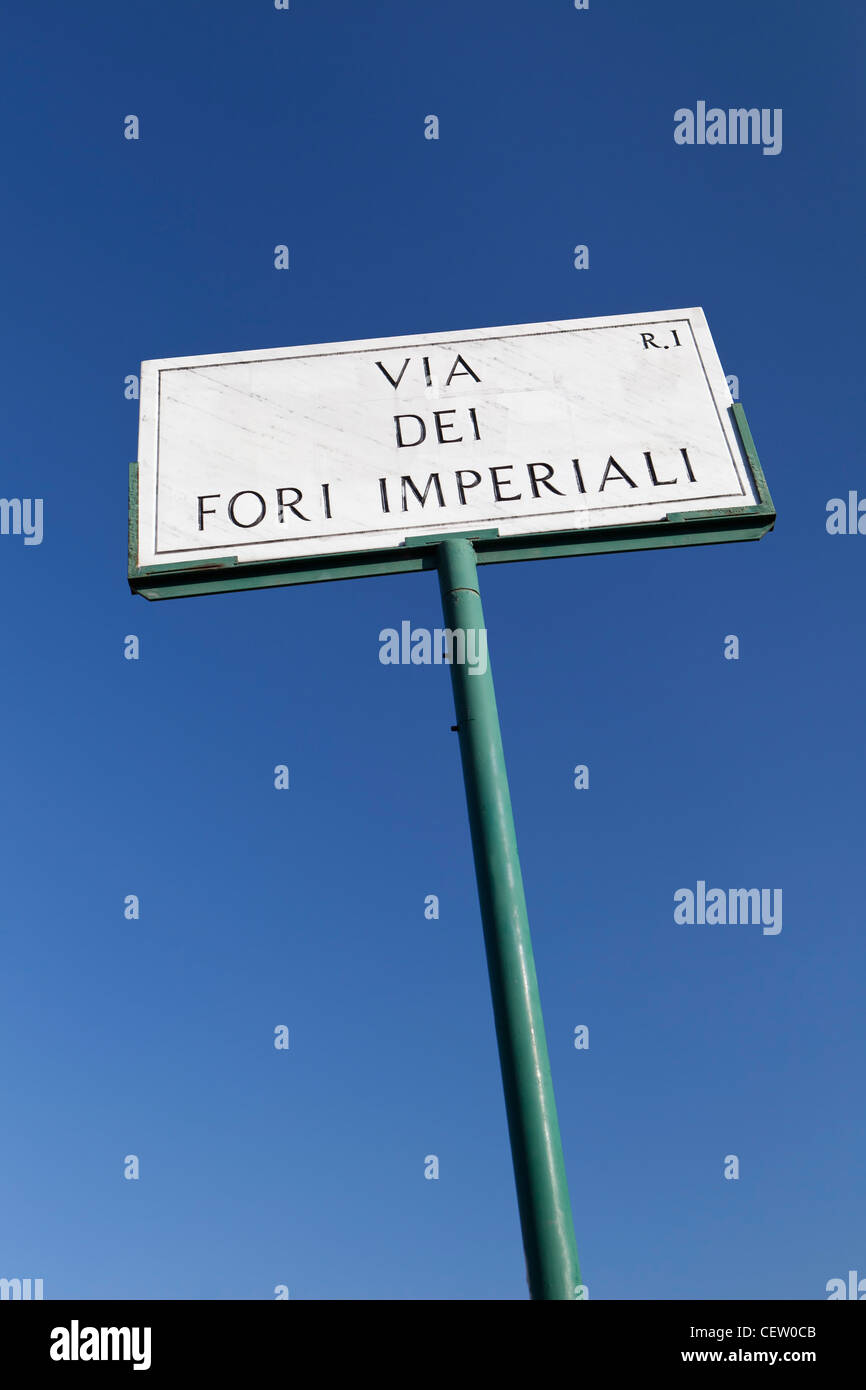 Via dei Fori Imperiali Straße unterzeichnen Sie in Rom, Italien Stockfoto