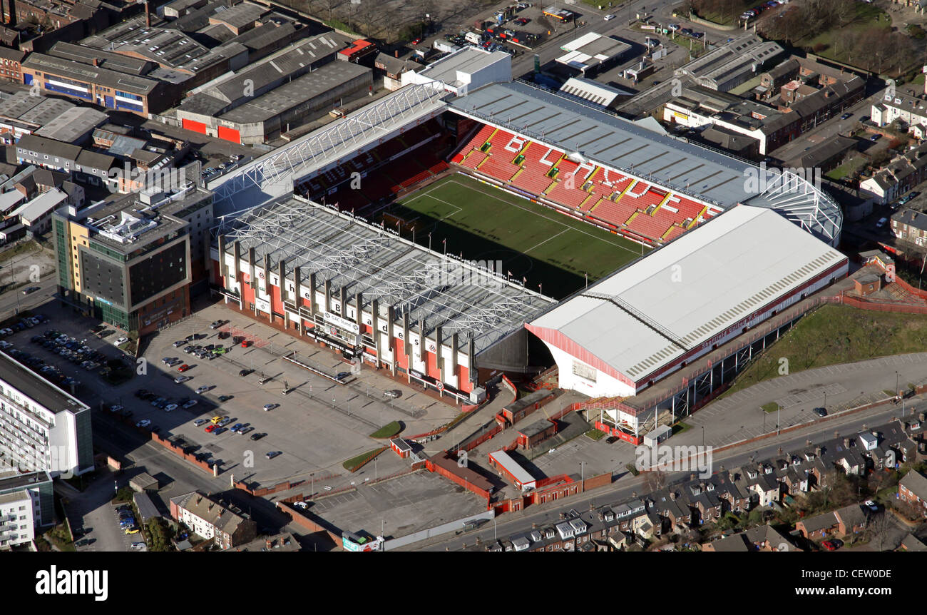 Luftaufnahme von Sheffield United FCs Bramall Lane Fußballstadion Stockfoto