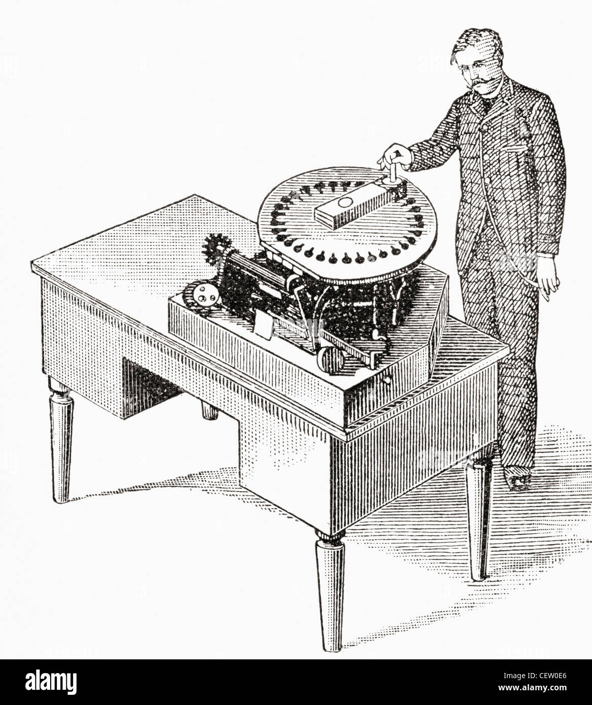 Eine Schreibmaschine von 1836. Von The Strand Magazine veröffentlicht 1897. Stockfoto