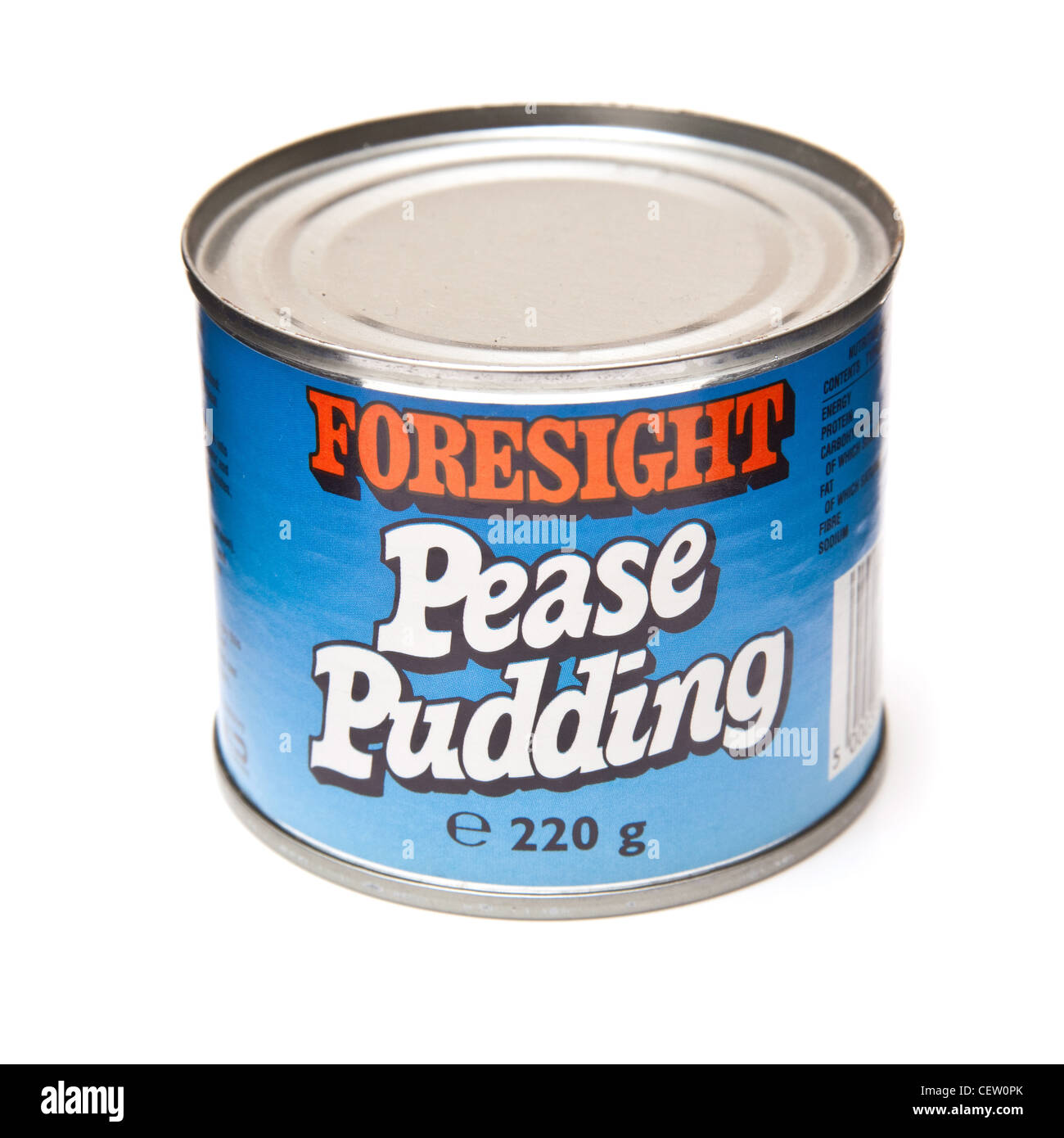 Dose Pease Pudding isoliert auf einem weißen Studio-Hintergrund. Stockfoto