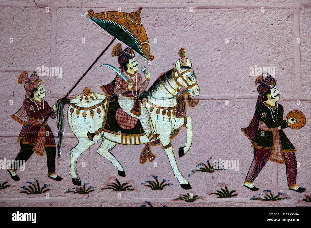 Indien, Rajasthan, Jodhpur, Wandgemälde, Wandmalerei, Stockfoto