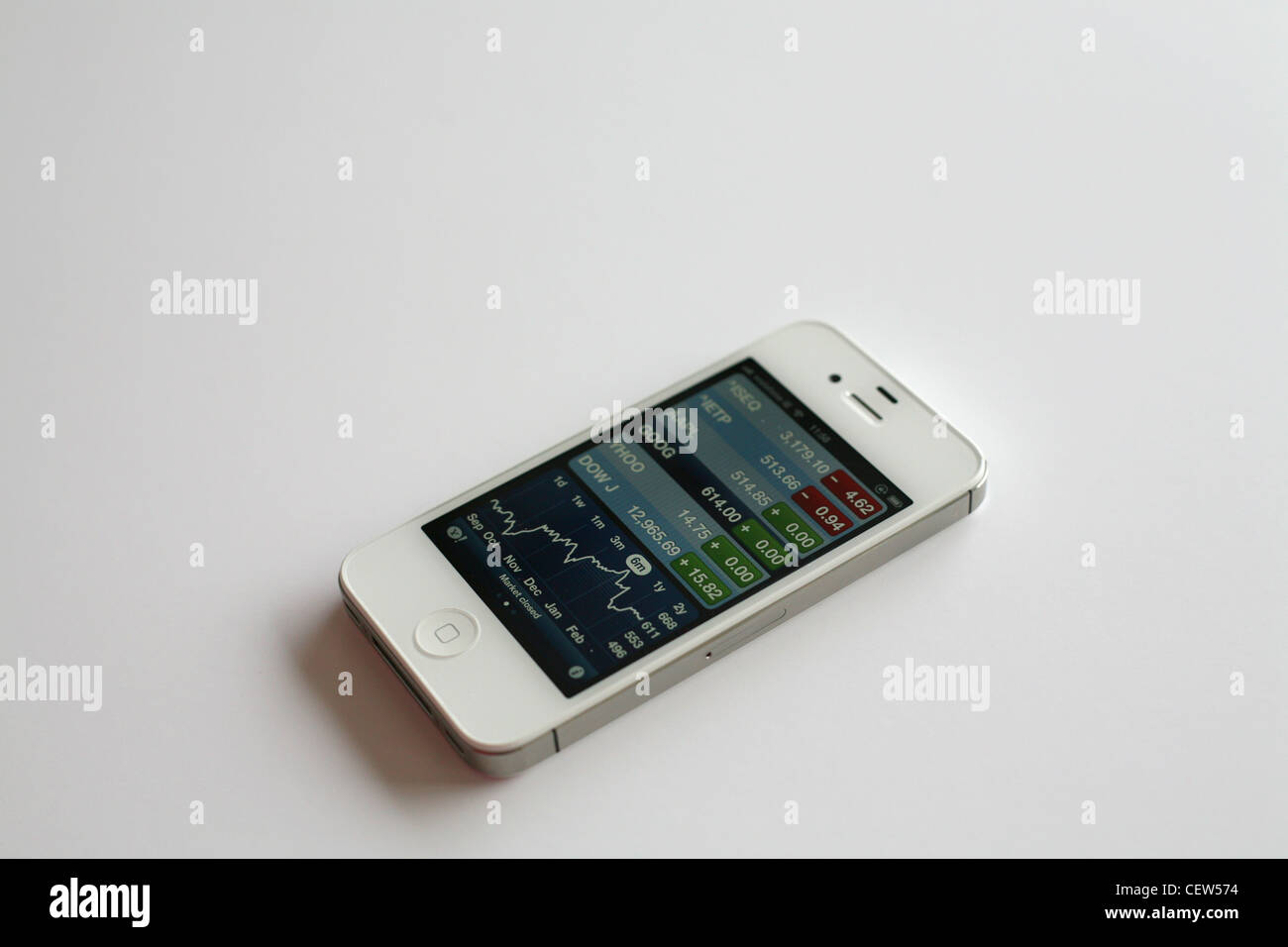 Weiße iPhone 4 s mit Bestandsmeldungen Stockfoto