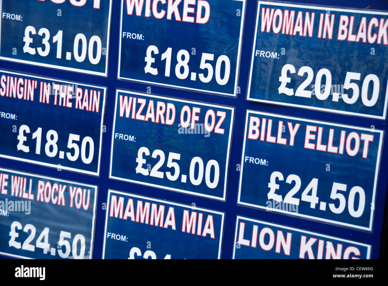 Londoner West End Theater Ticket-Preise Stockfoto