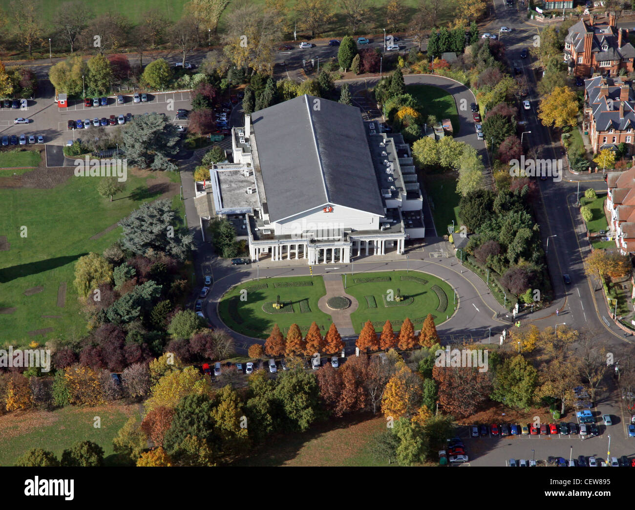 Luftaufnahme der De Montfort Hall, Leicester Stockfoto