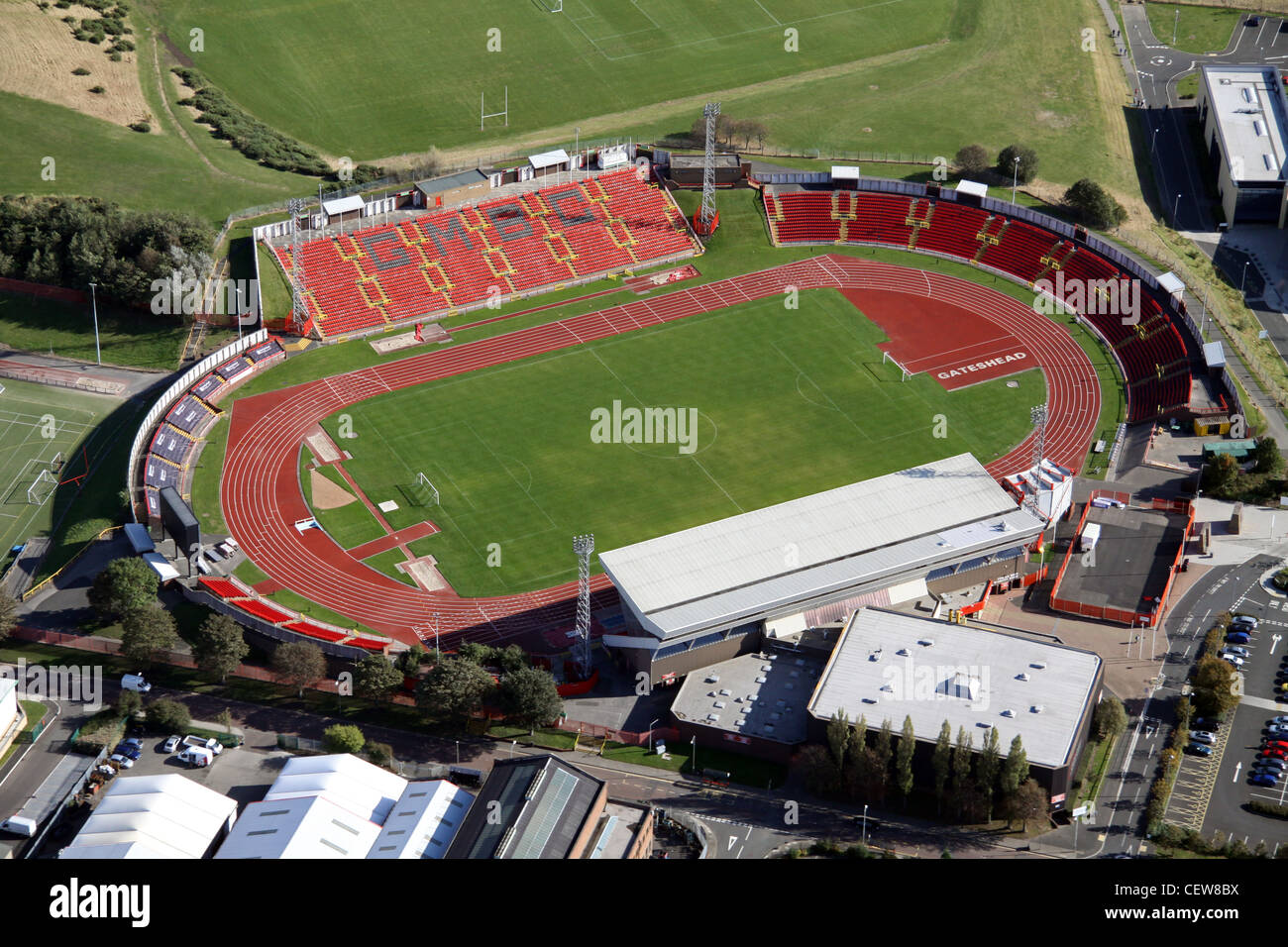 Luftaufnahme von Gateshead International Stadium Stockfoto