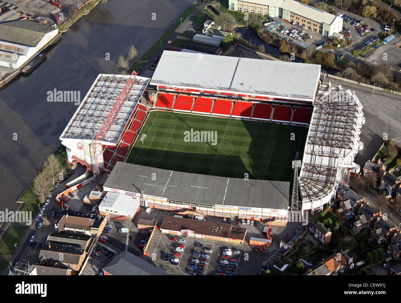 Luftaufnahme von Nottingham Forest FC City Ground in West Bridgford, Nottingham Stockfoto