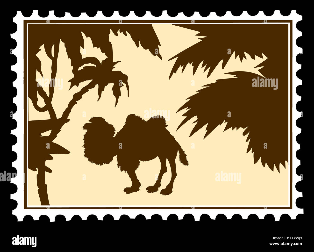 Vector Silhouette Kamel auf Briefmarken Stockfoto
