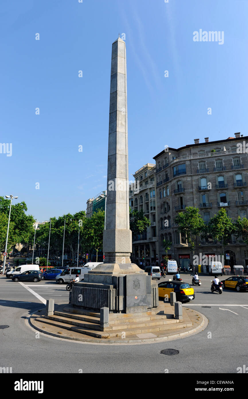 Obelisk Kreisverkehr Barcelona Spanien Europa Katalonien Stockfoto
