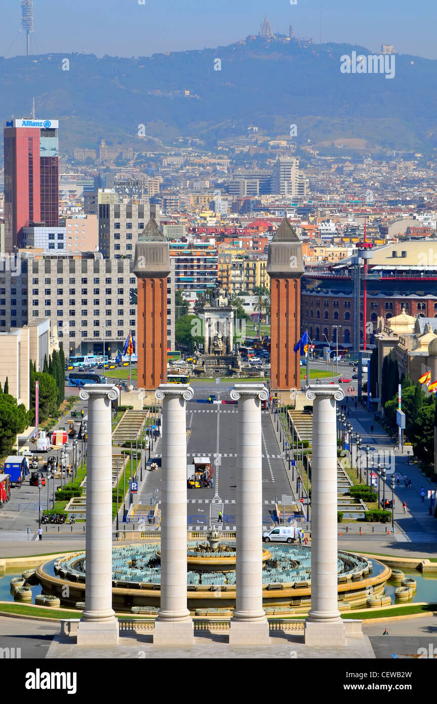 Panoramablick über Barcelona Spanien aus Montjuïc Hügel Europa Katalonien Stockfoto