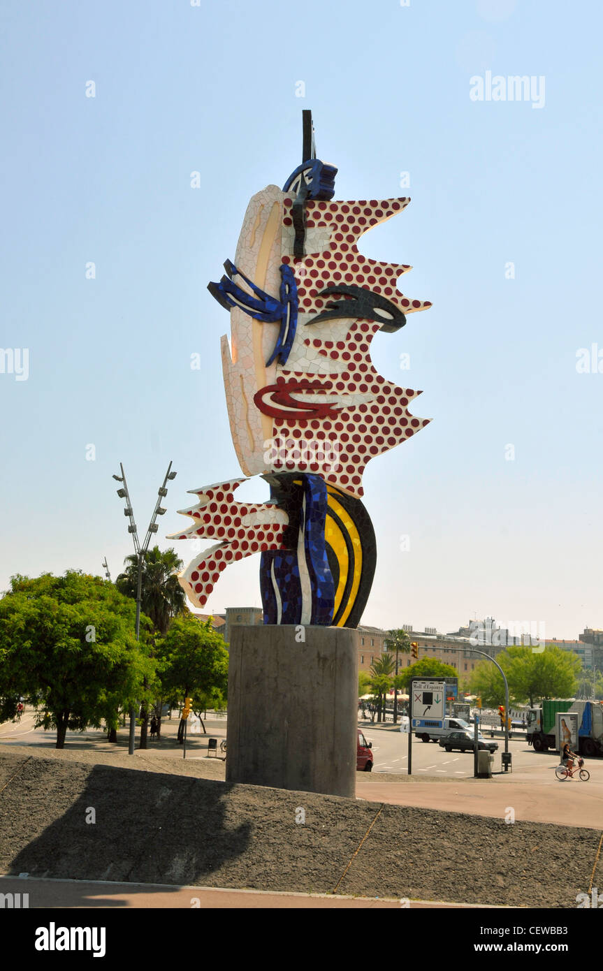 Roy Lichtenstein Kopf Skulptur Barcelona Spanien Europa Katalonien Stockfoto
