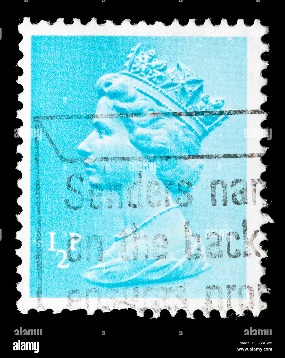 Vereinigtes Königreich 1/2-Pence-Briefmarke mit dem Porträt von Königin Elizabeth II.; circa 1977 Stockfoto