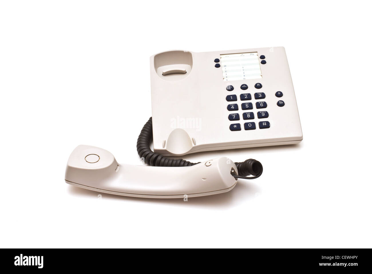 Graue Kunststoff Telefon auf weißem Hintergrund Stockfoto