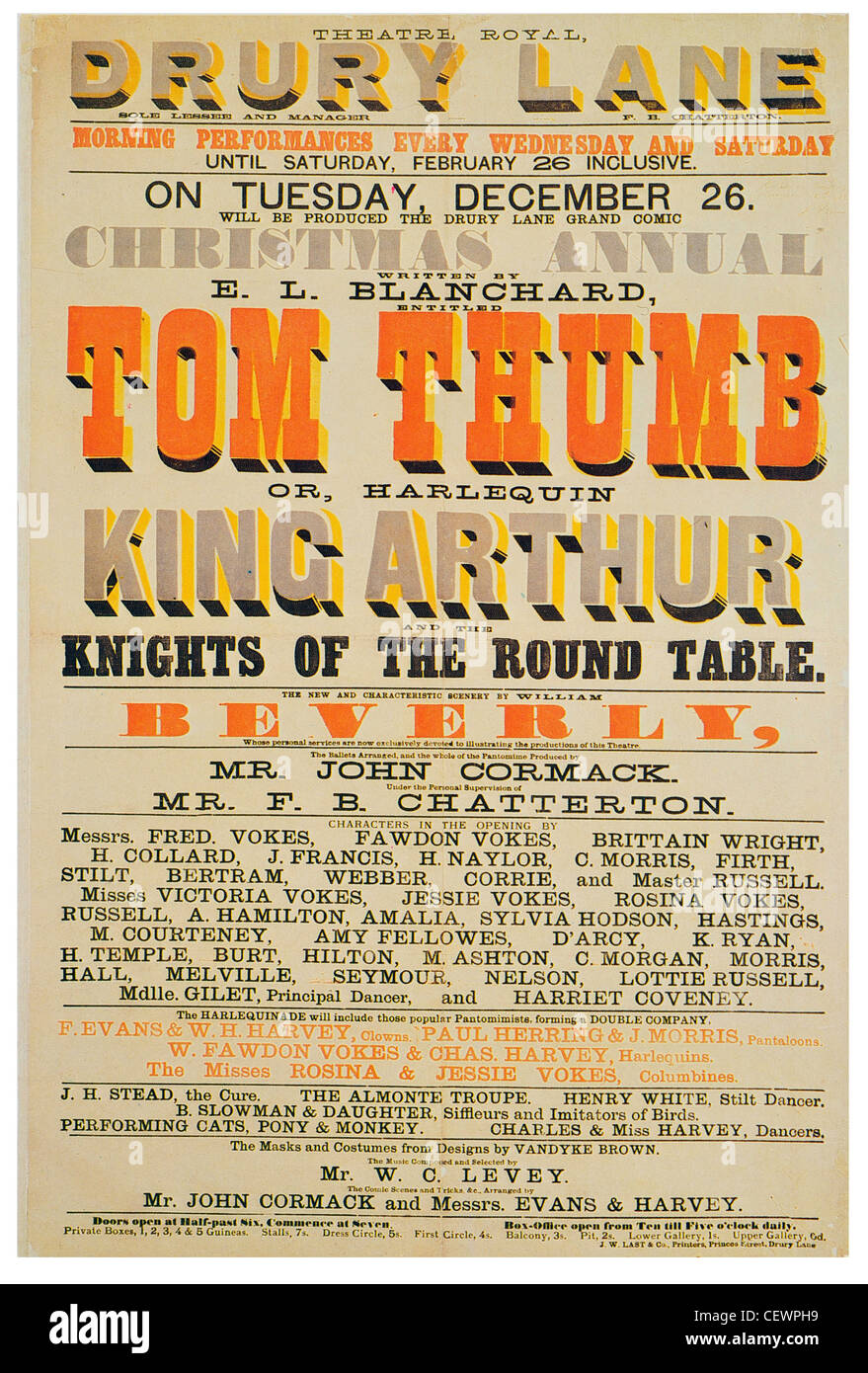 1871 Däumling oder Harlekin König Artus im Drury Lane Theatre Stockfoto