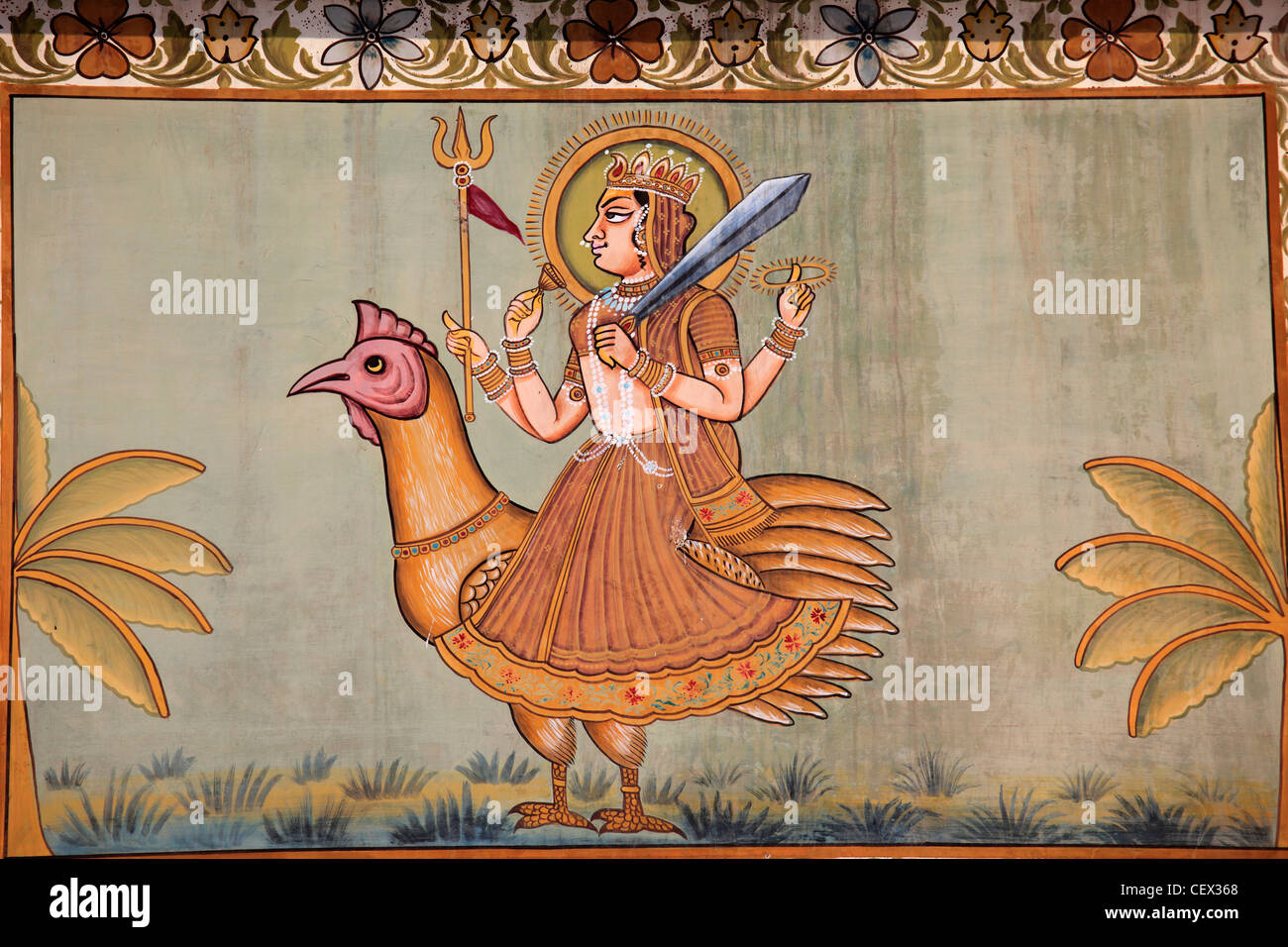 Indien, Rajasthan, Jodhpur, Mehrangarh Fort, Wandgemälde, Wandmalerei, Stockfoto