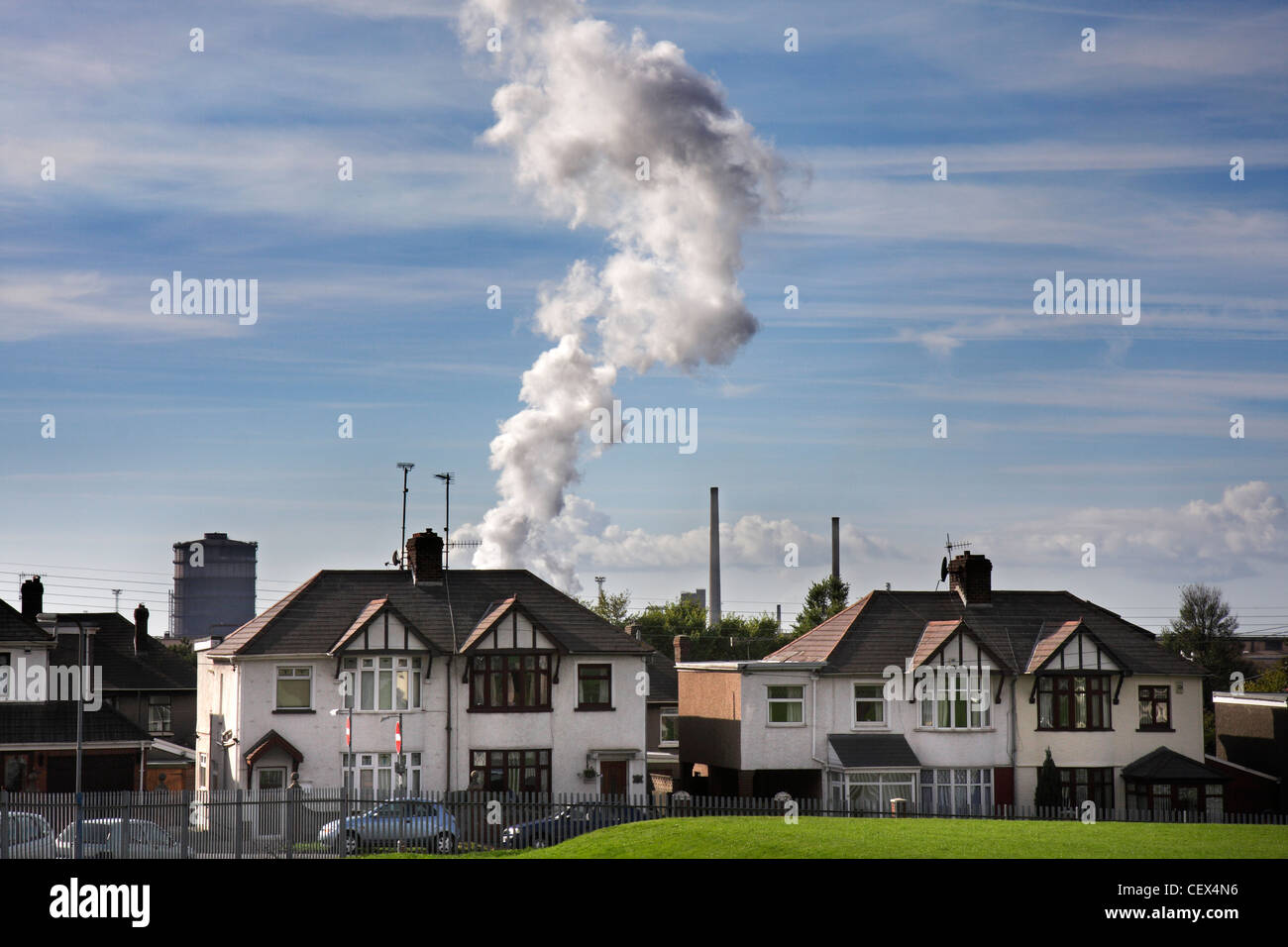 Ein Blick in Richtung Port Talbot Stahl arbeitet in Wales. Stockfoto