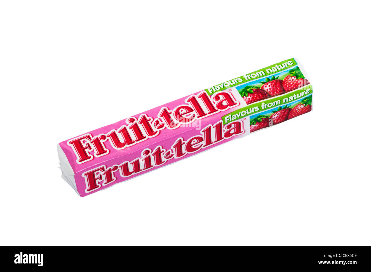 Ein Paket von Fruittella Süßigkeiten auf weißem Hintergrund Stockfoto