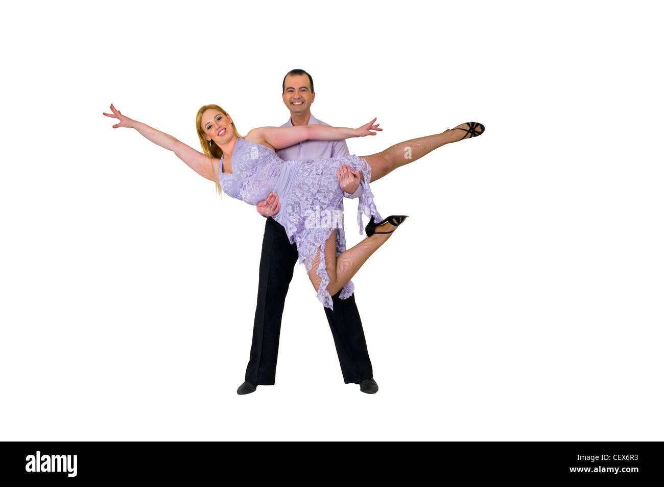 Paar Kugel Zimmer Tänzer auf weißem Hintergrund Stockfoto