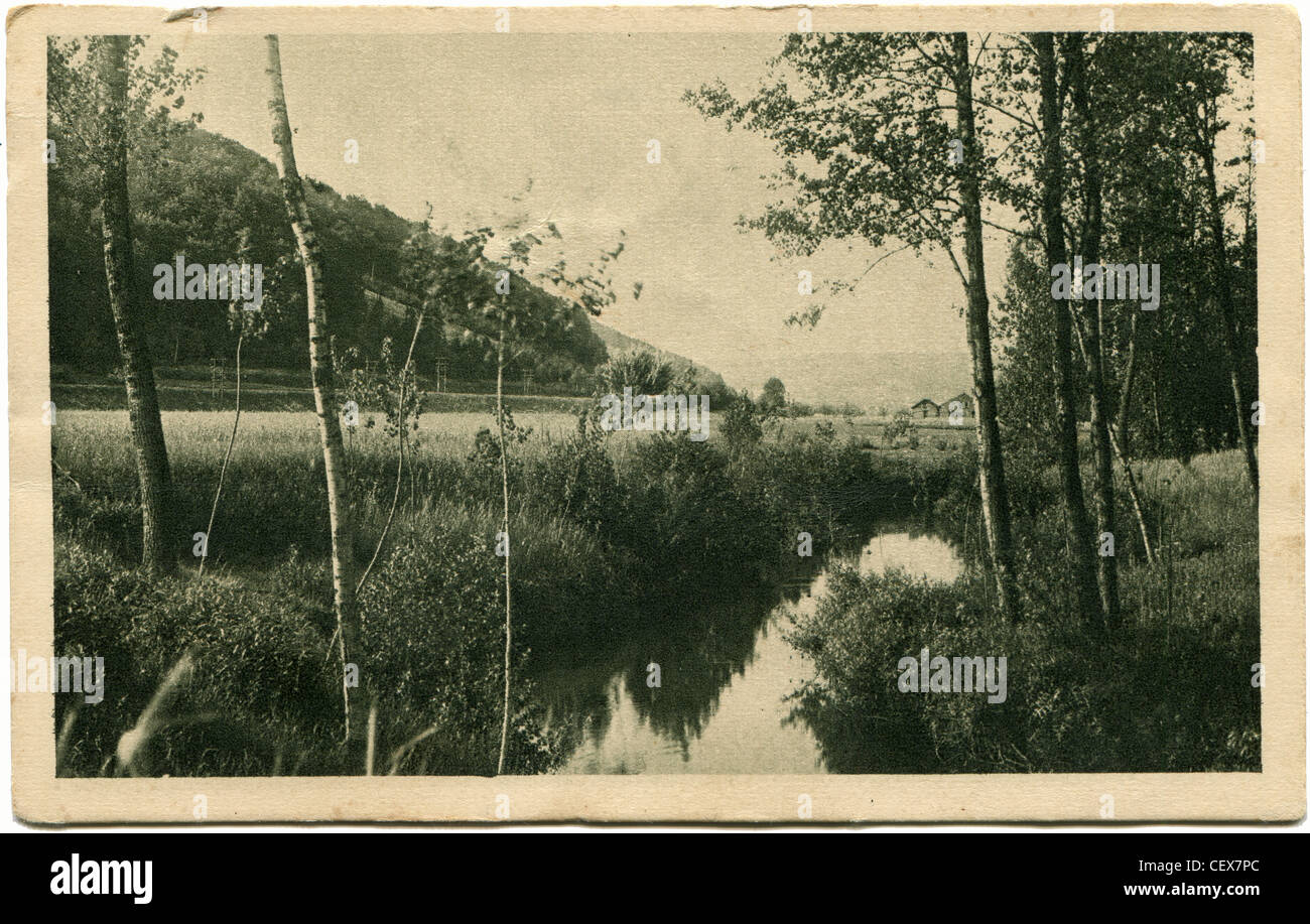 Deutschland - ca. 1919: Eine alte Ansichtskarte zeigt Fluß in einem Bergtal, Deutschland, 1934, ca. 1919 Stockfoto