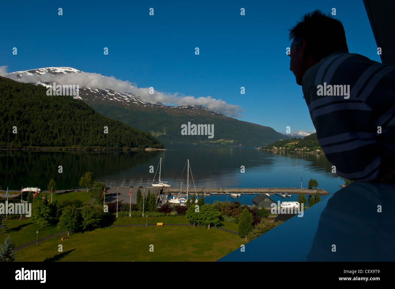 Ansicht des oberen Nordfjord von The Hotel Alexandra. Loen. Stryn in Sogn Og Fjordane Grafschaft. Norwegen Stockfoto