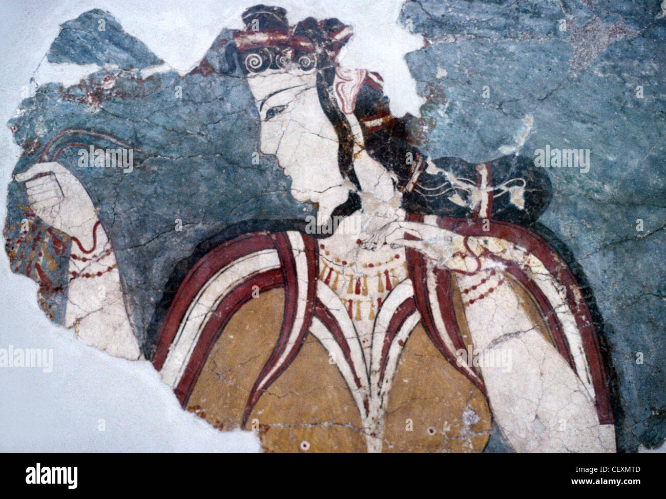 Unter freiem Himmel oder Wandmalerei der Dame von Mykene, antike griechische Frau oder Göttin, c13th BC, Mykene, Griechenland Stockfoto