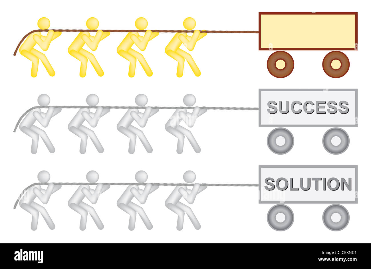 Teamwork: Mitarbeiter an einem Strang Warenkorb Abbildung Stockfoto