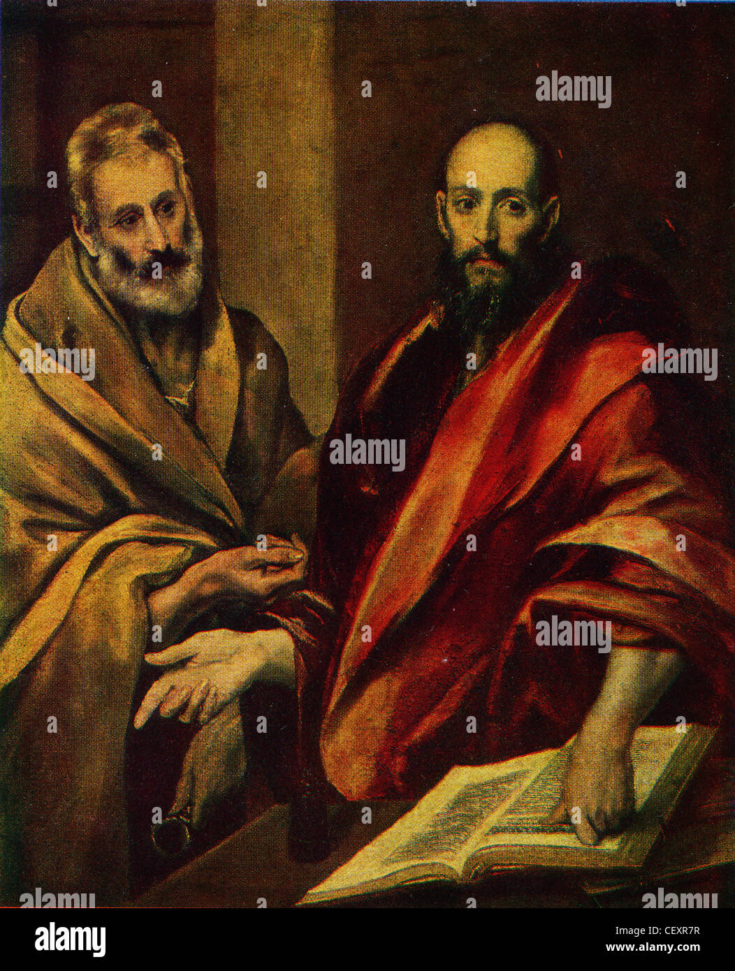 UdSSR - ca. 1981: Postkarte zeigt von El Greco - The Apostol Peter und Pavel, Eremitage, St. Peterburg zeichnen Stockfoto