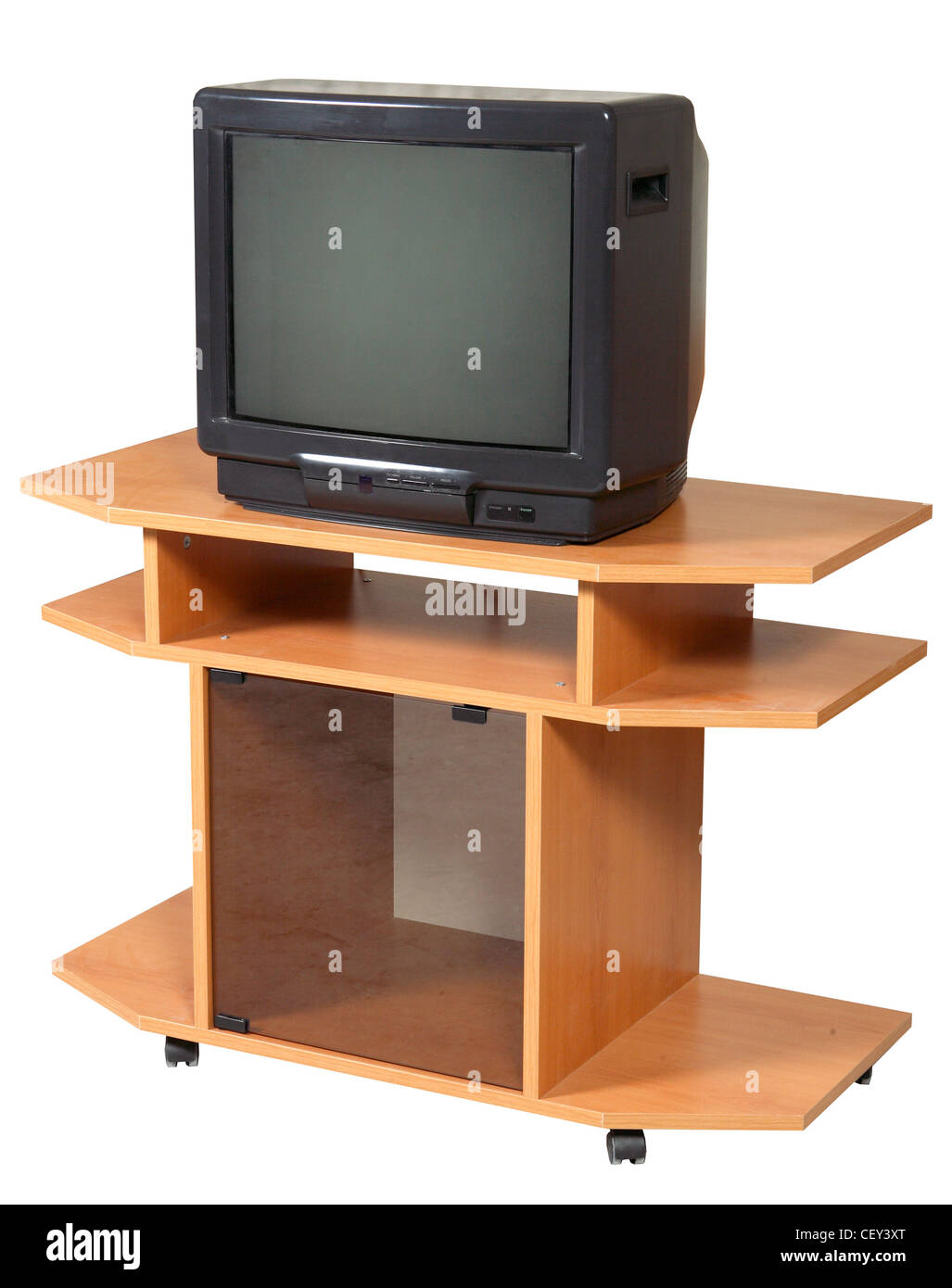 Fernsehtisch, isoliert auf weiss Stockfoto