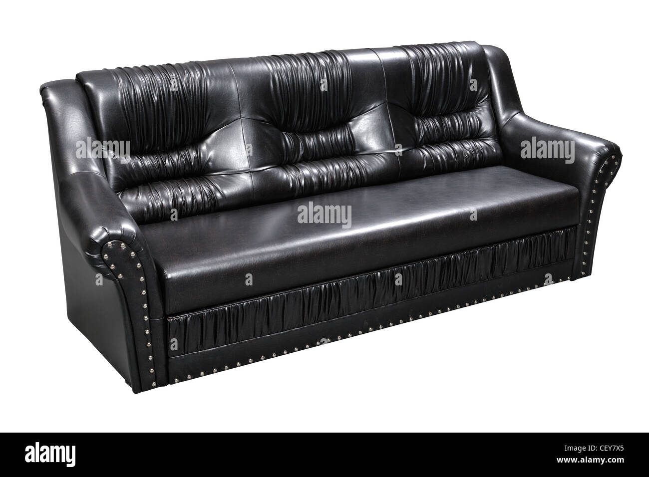 Moderne schwarze Möbel, weiches Sofabett isoliert auf weiss mit Beschneidungspfad enthalten Stockfoto