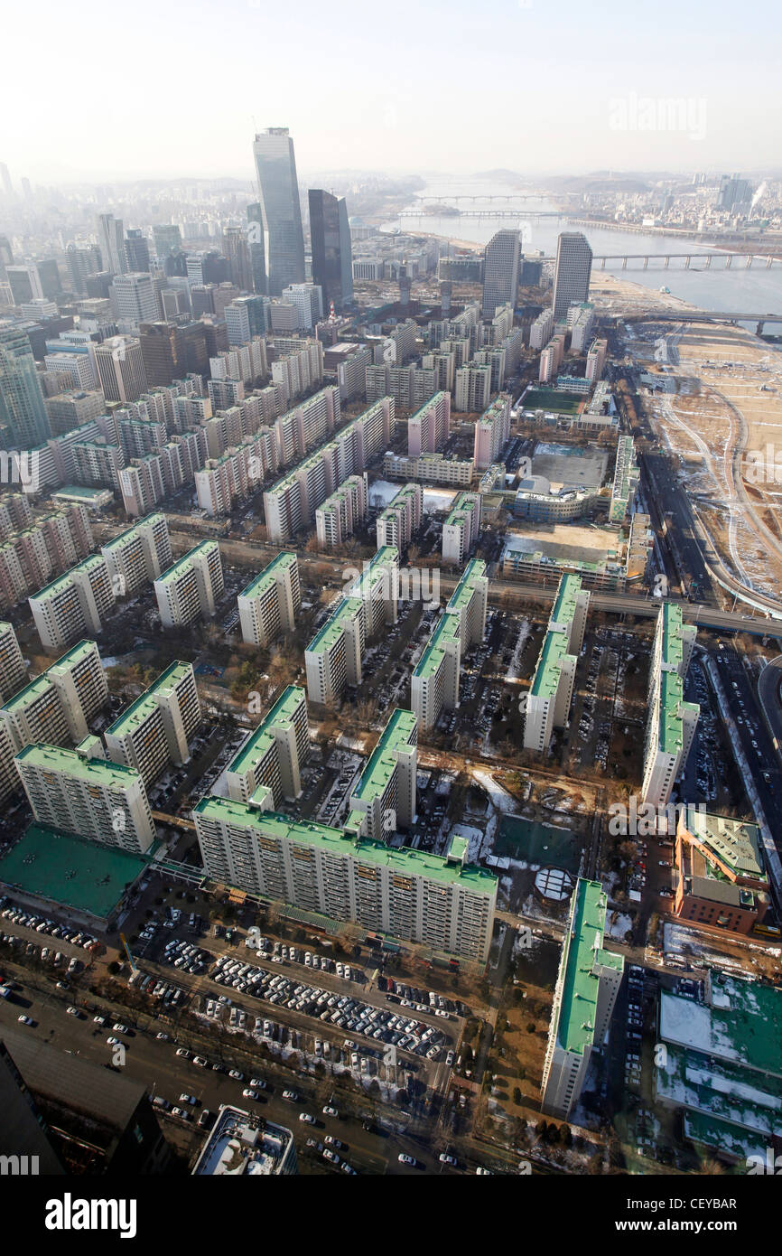 Mietshäuser und Gehäuse Luftaufnahme der Stadt Seoul, South Korea Stockfoto