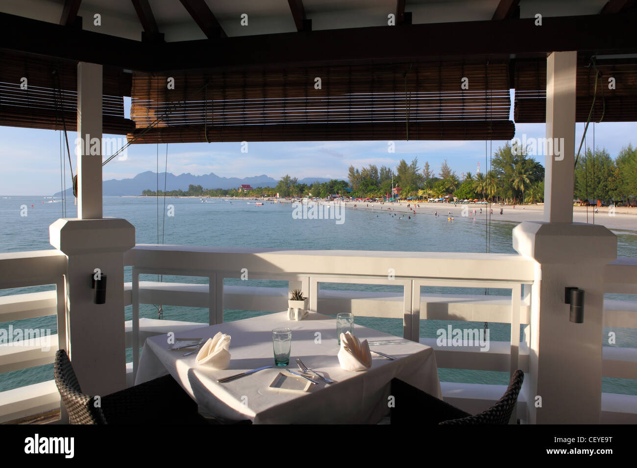 Restaurant am Strand Cenang., Langkawi, Kedah, Malaysia, Süd-Ost-Asien, Asien Stockfoto