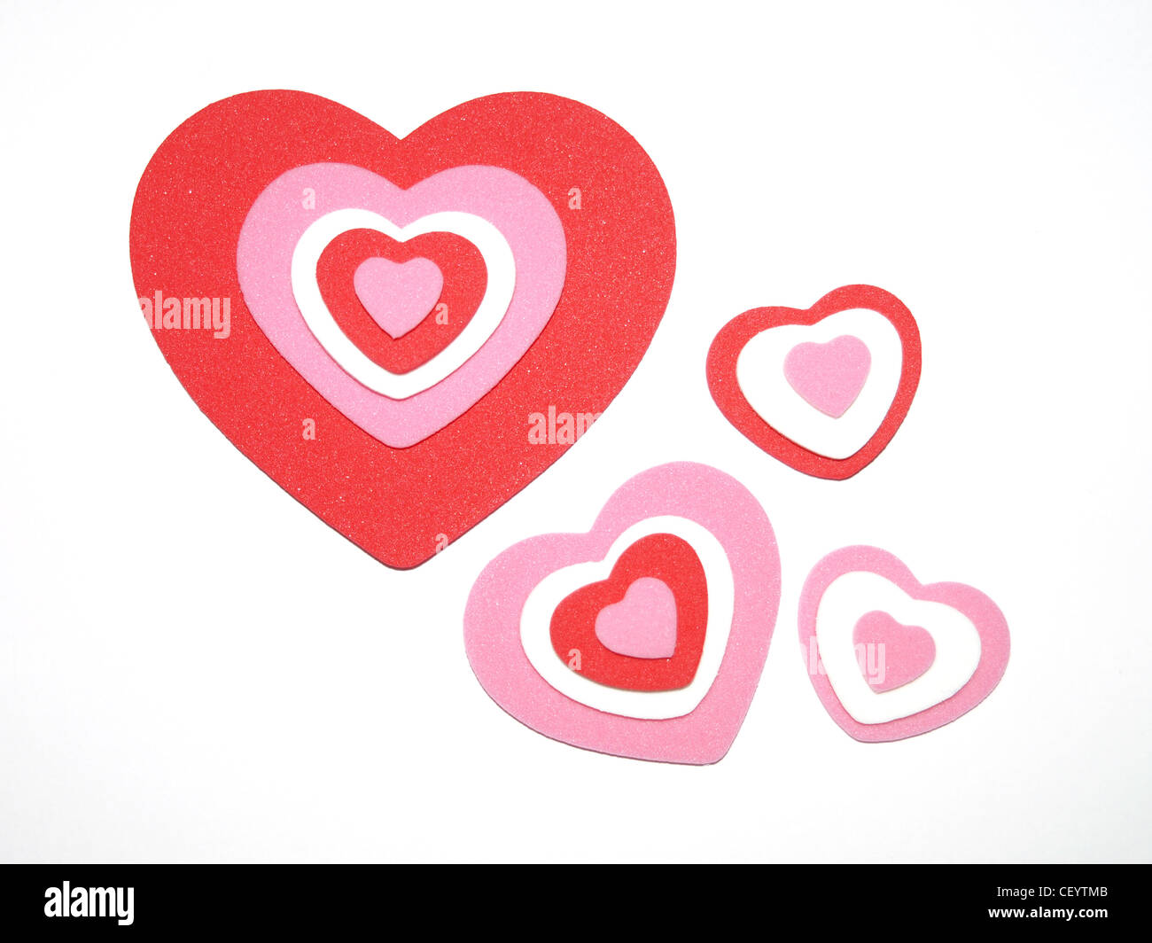 Rot, rosa und weiße Herzformen Stockfoto