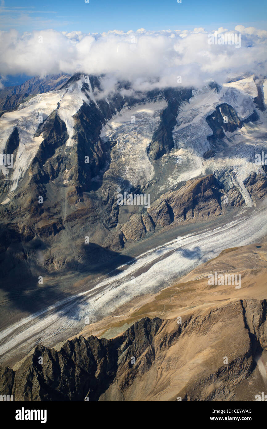 Pasterze-Gletscher am Großglockner-massiv - Luftaufnahme, Österreich Stockfoto