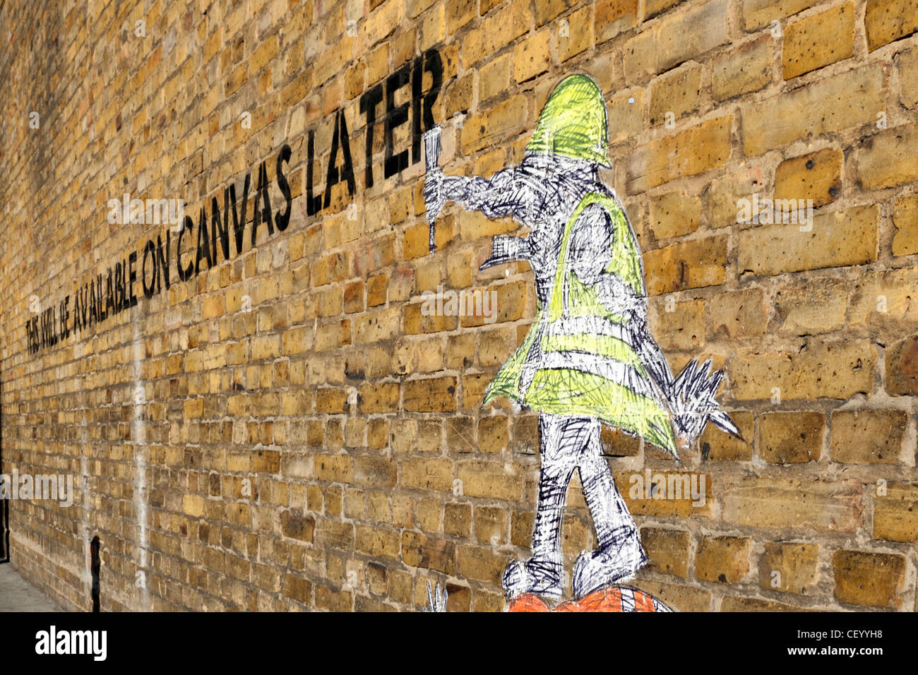 Dieser wird werden zur Leinwand später Schablone Graffiti von Mobstr, Hanbury Street, Tower Hamlets, London E1, UK. Stockfoto