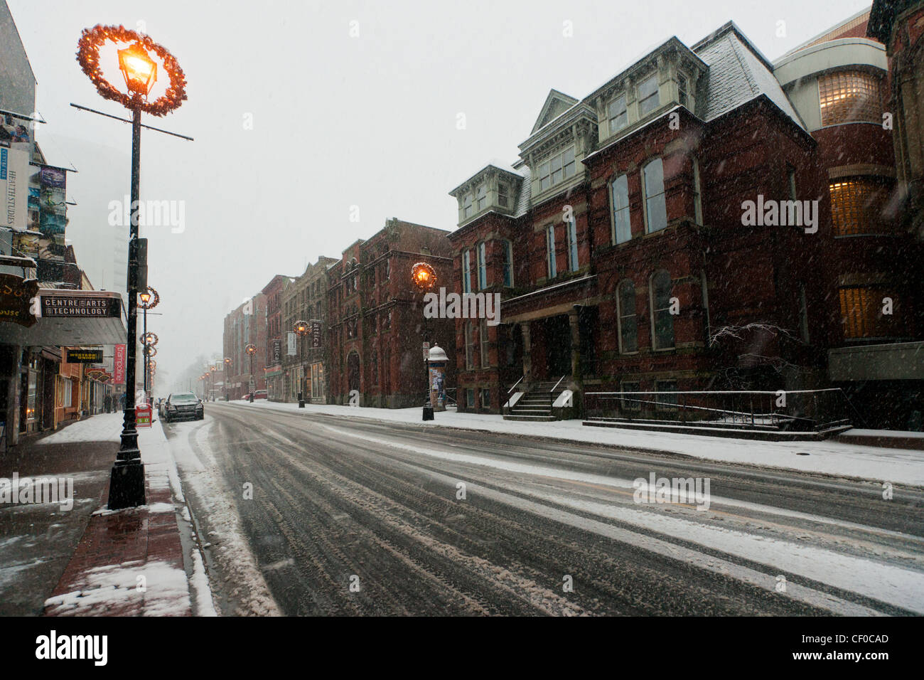 Barrington Street in einem Schneesturm. Halifax, Nova Scotia, Kanada. Stockfoto