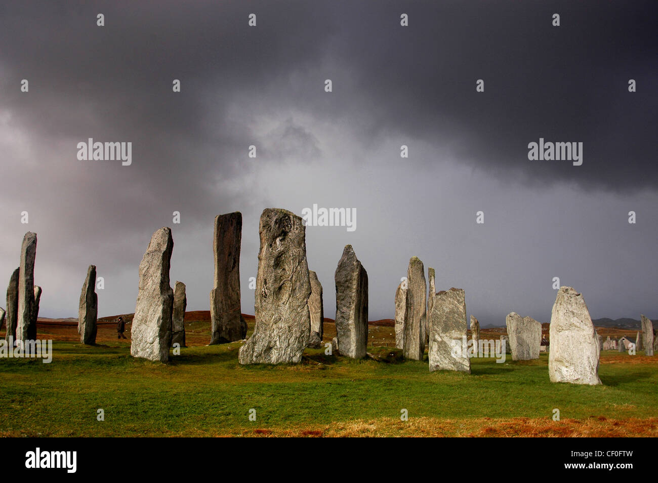 eine stimmungsvolle Bild der Callanish standing Stones an der Westküste von Lewis äußeren Hebriden westlichen Inseln Schottlands Stockfoto
