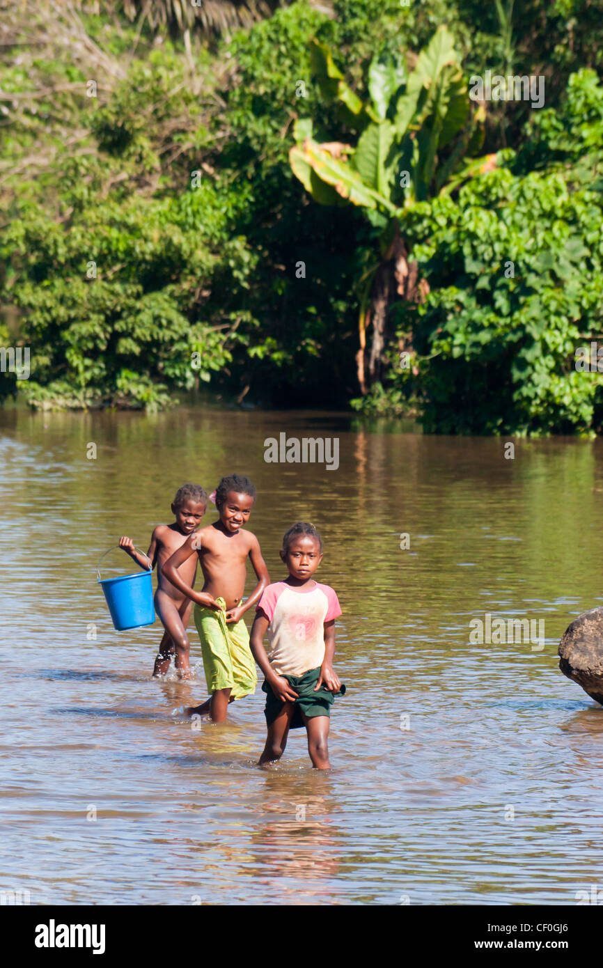 Entlang des Flusses Ankavanana in der Nähe von Antalaha Stockfoto