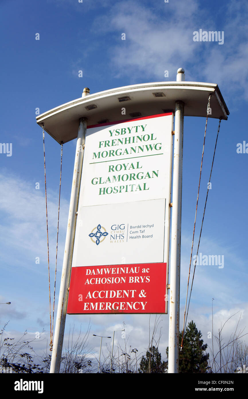 Royal Glamorgan Hospital Zeichen, Llantrisant, Rhondda Cynon Taff, South Wales, UK Stockfoto