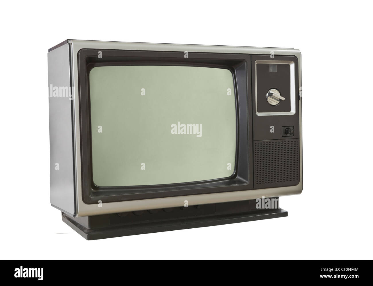 Jahrgang 1970 Fernsehen isoliert auf weiss. Stockfoto