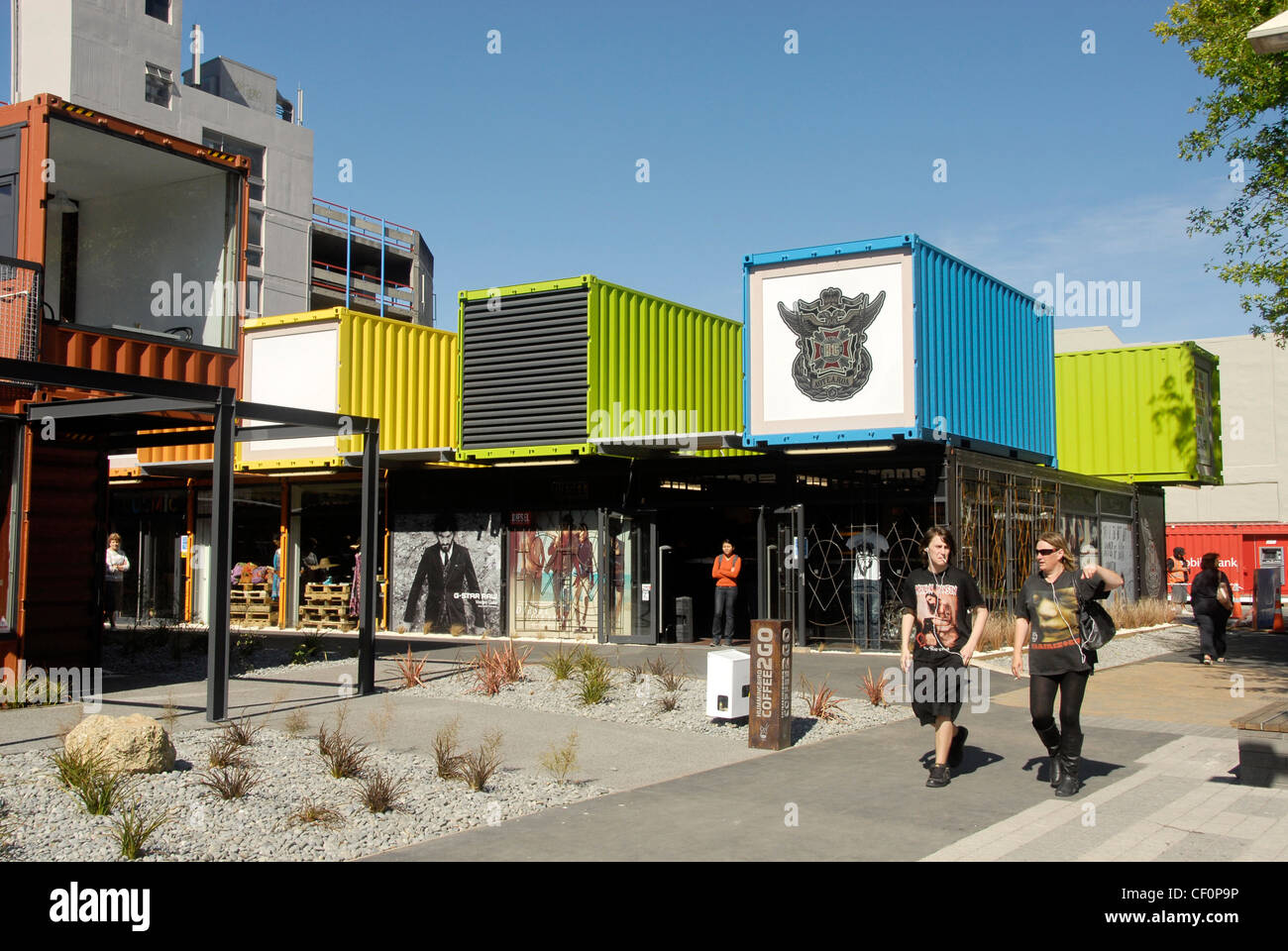 Speichert im Neustart: Christchurch Shipping Container Mall in Christ Church, New Zealand Stockfoto