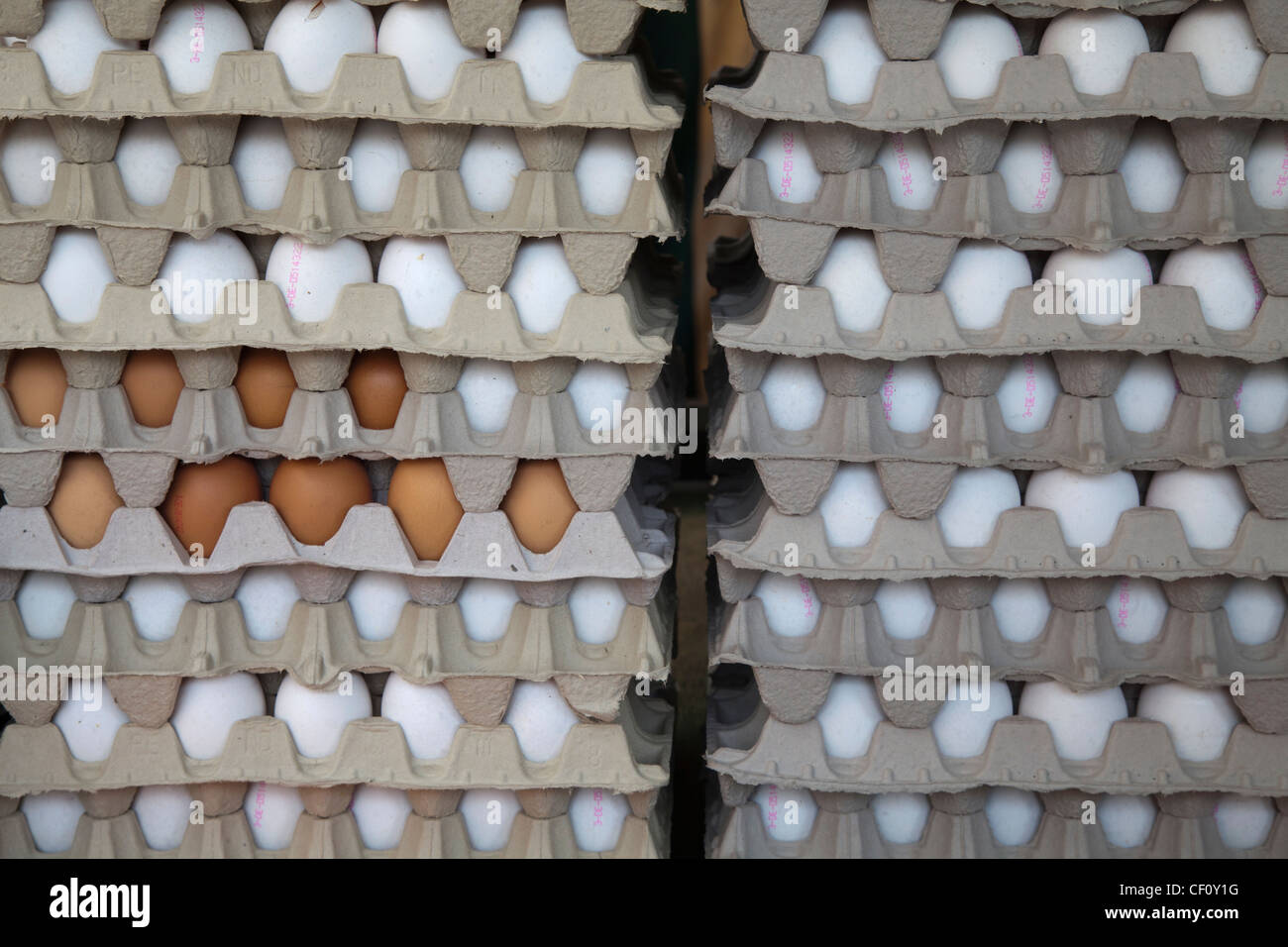 Pakete mit Eiern Stockfoto