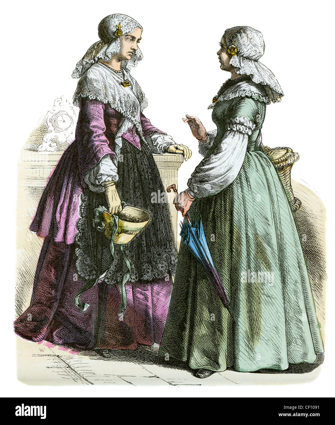 Ein paar Frauen in traditioneller Tracht von Friesland in den Niederlanden während des 19. Jahrhunderts Stockfoto