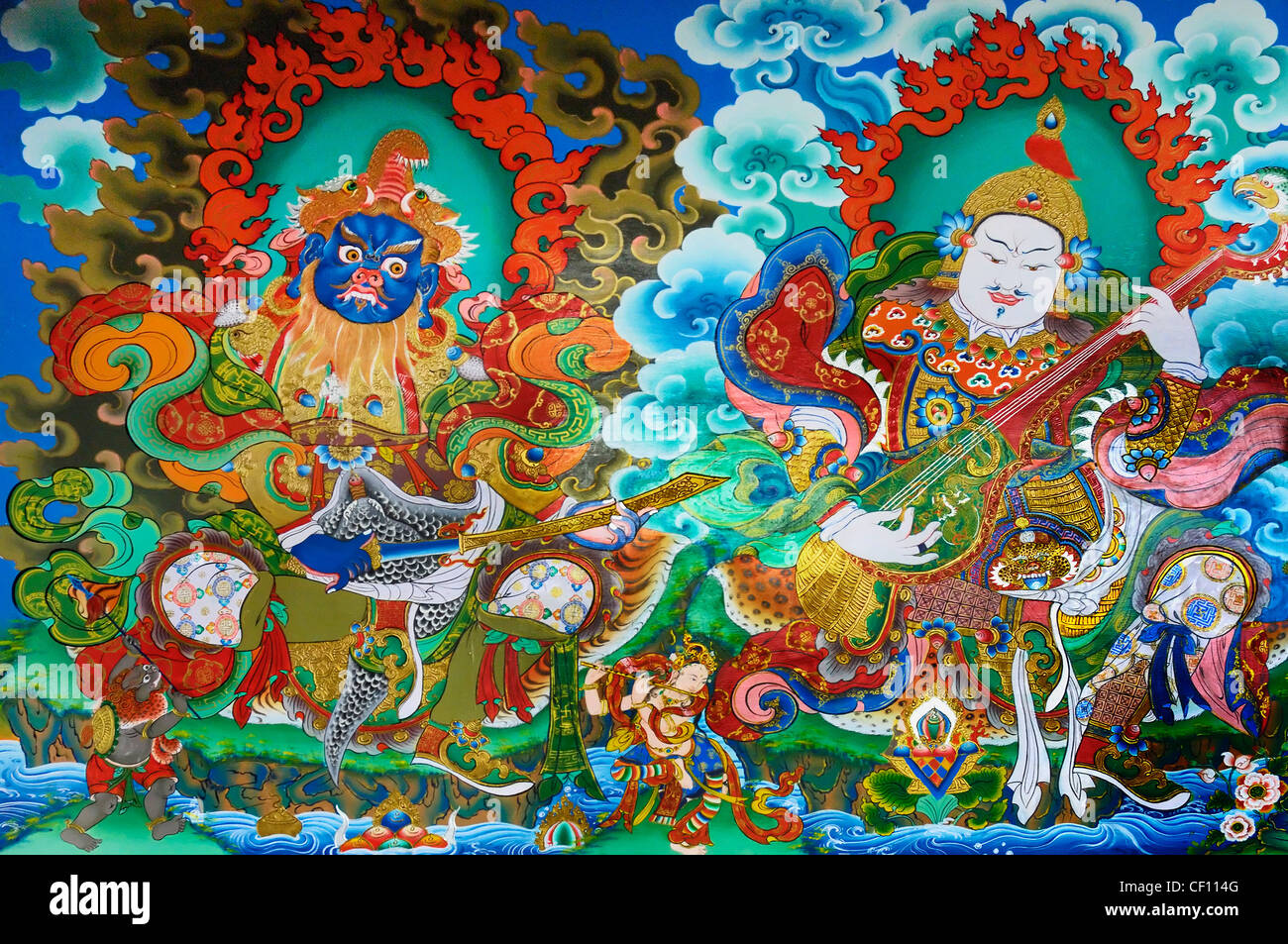 Tibetisch-buddhistischer Malerei, Bhutia Busty Kloster, Darjeeling Stockfoto