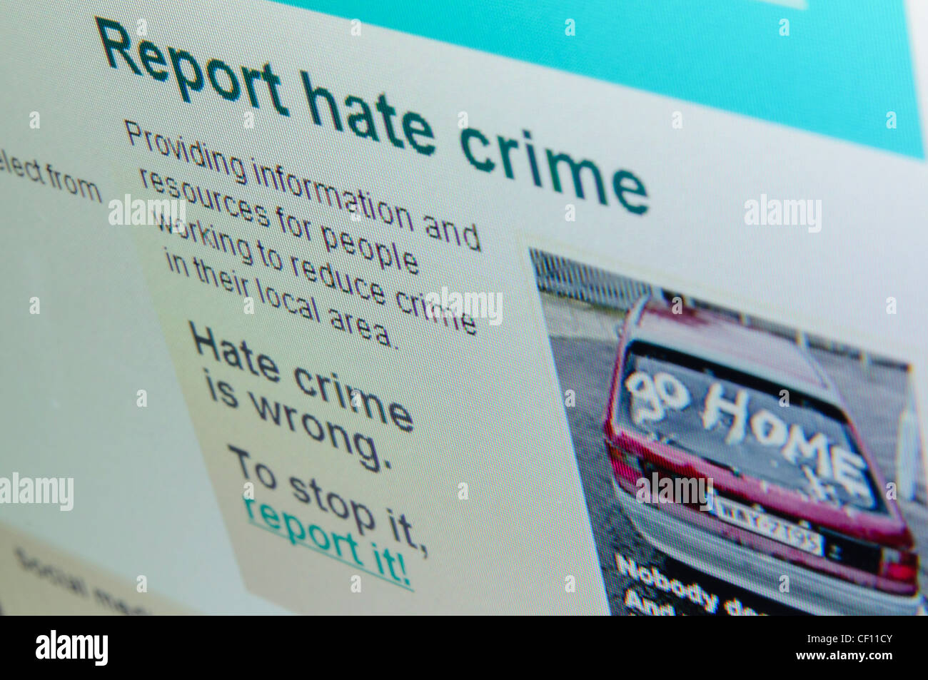 "Hate Crime melden Sie" auf der Startseite der Website PSNI Stockfoto