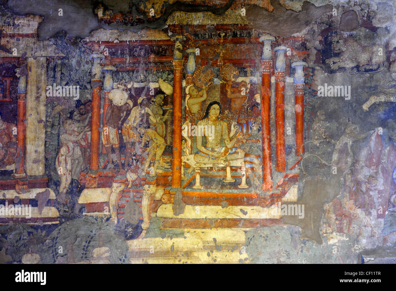 Fresken von Ajanta Höhle Nr. 1 Stockfoto