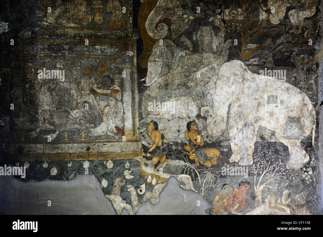Ajanta Höhlen Fresken Höhle 2 Stockfoto