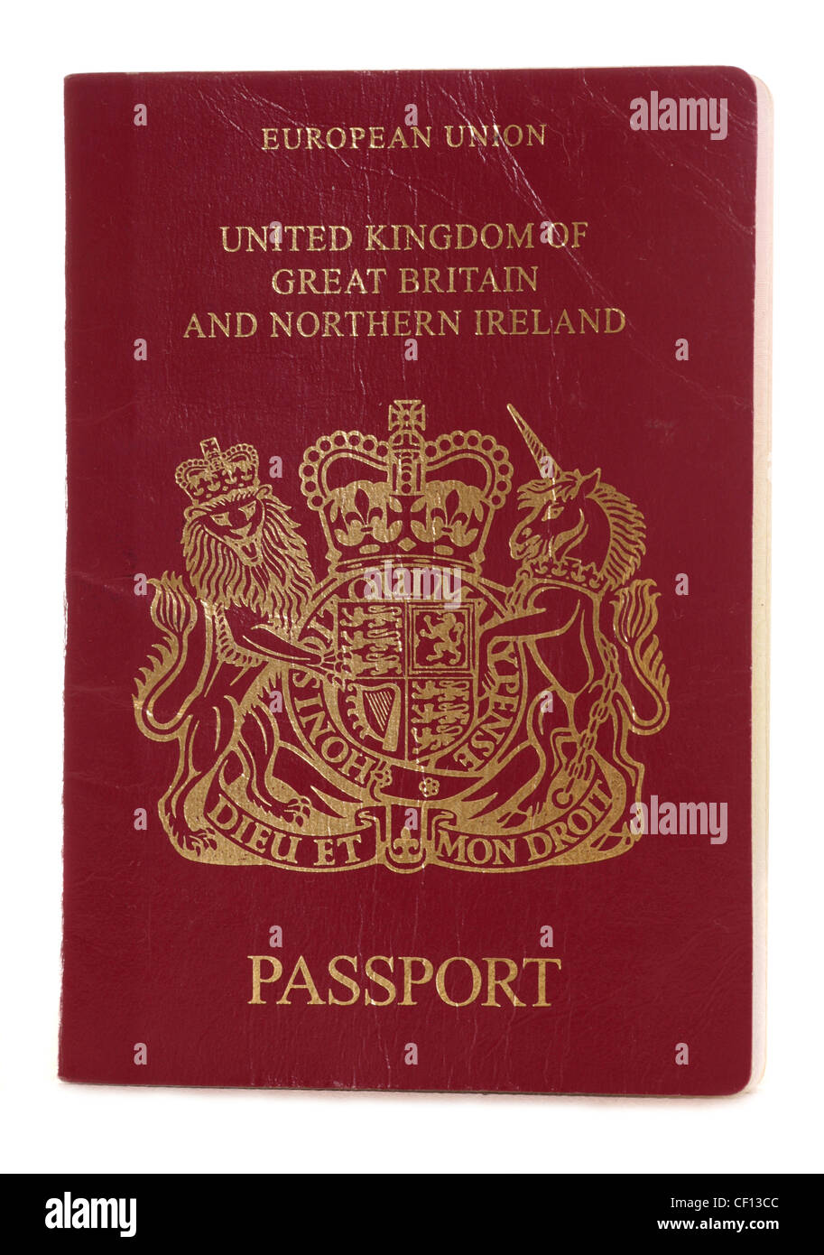 Britischer Pass auf weißem Hintergrund Stockfoto